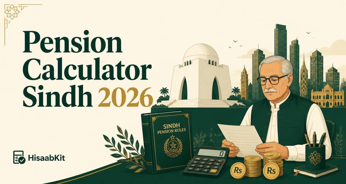 Illustration of a Sindh government building and pension coins