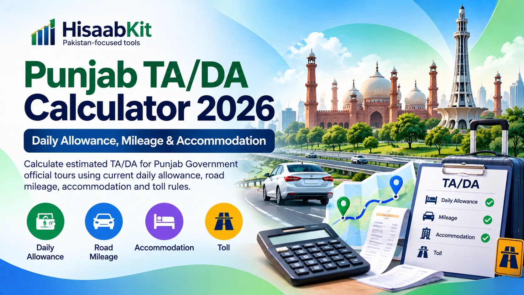 Punjab TA/DA Calculator 2026 for daily allowance, mileage, accommodation and toll