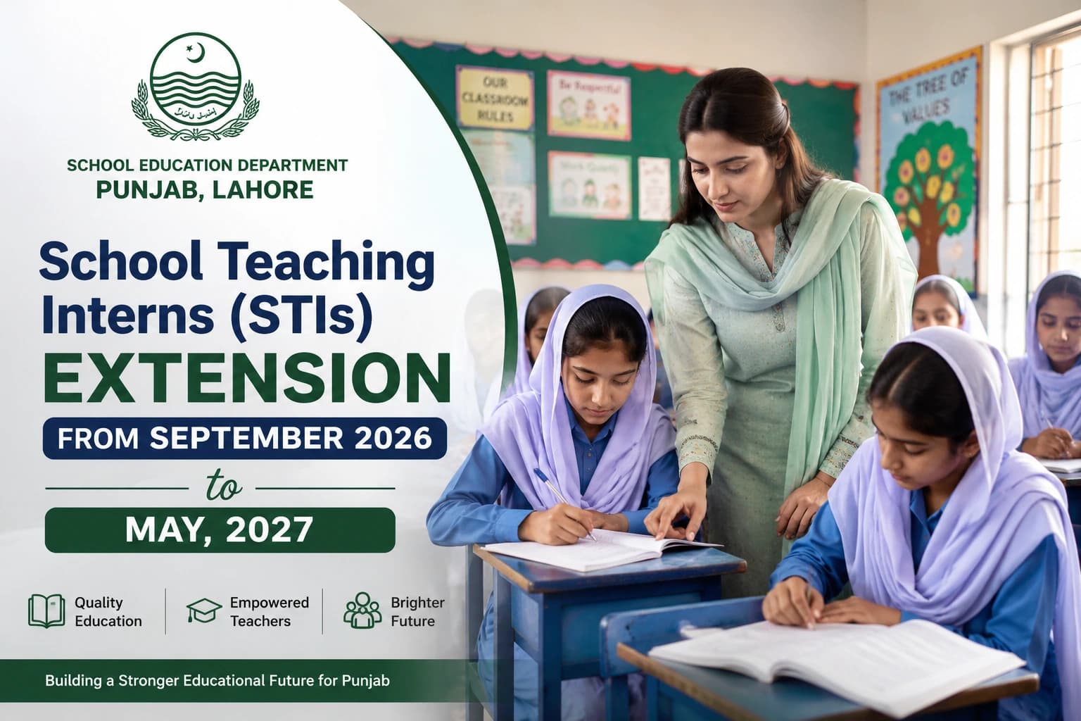 School Teaching Interns extension from September 2026 to May 2027 in Punjab